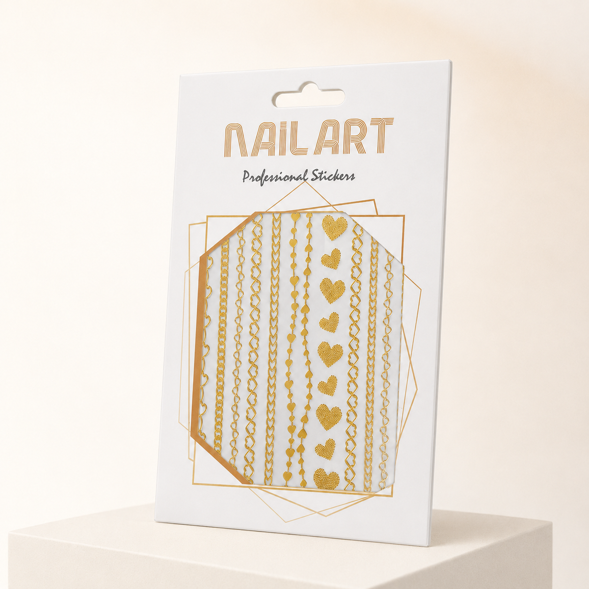 Nail Art Professional Stickers DP344 – Cadenas y Corazones Dorados