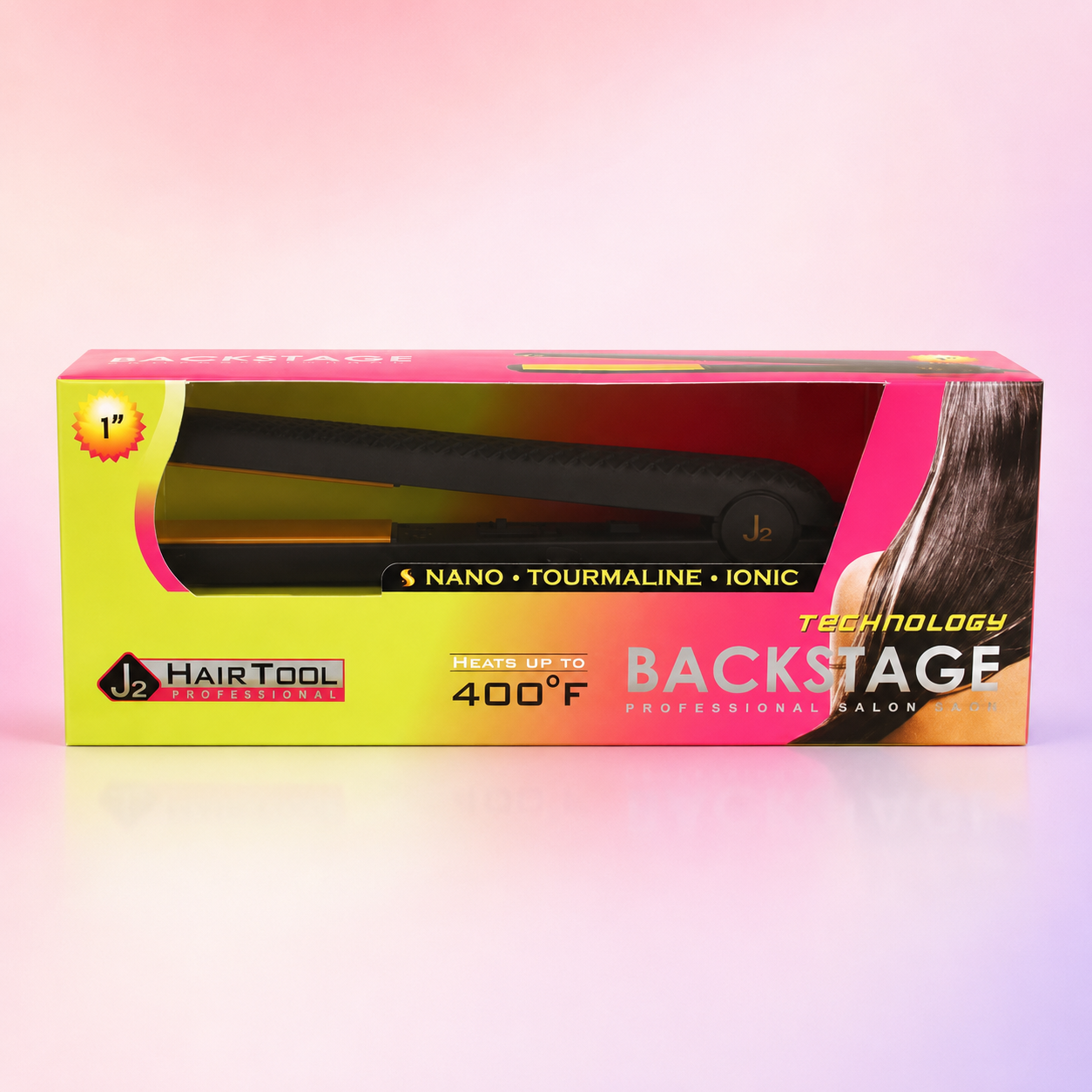 J2 Hair Tool Backstage Plancha Nano Tourmaline Ionic 1” 400°F DRE2104