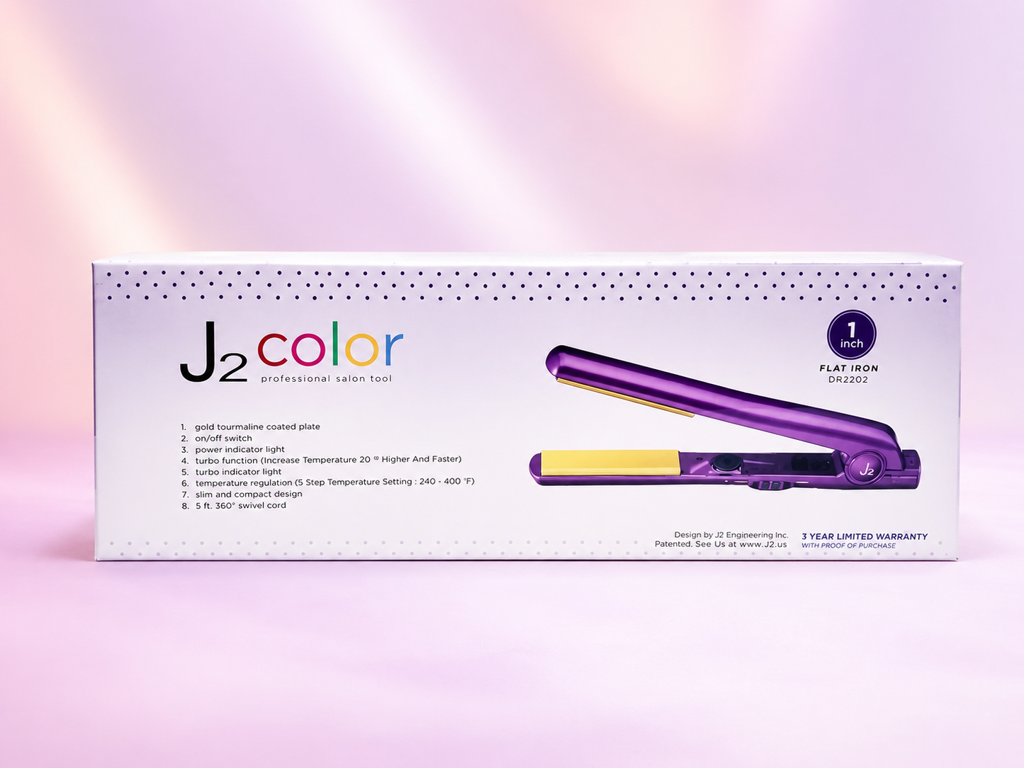 J2 Color Nano Tourmaline Ionic Plancha Profesional 1” DRE2202