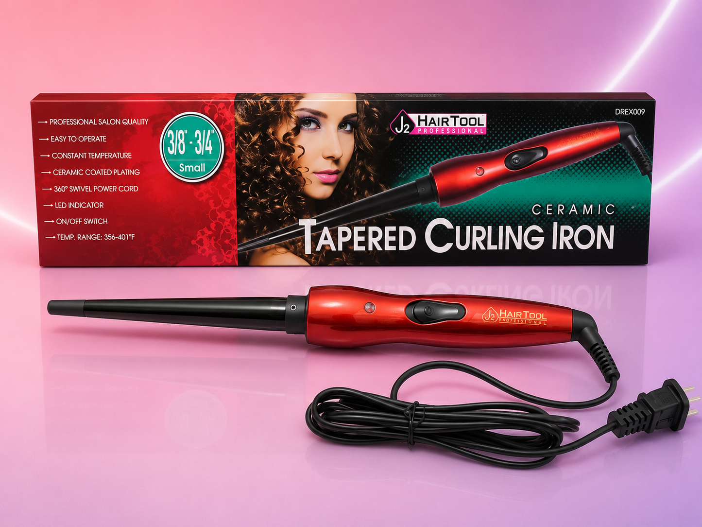 J2 Hair Tool Professional Rizador Cónico de Cerámica 3/8"–3/4" DRE2420S