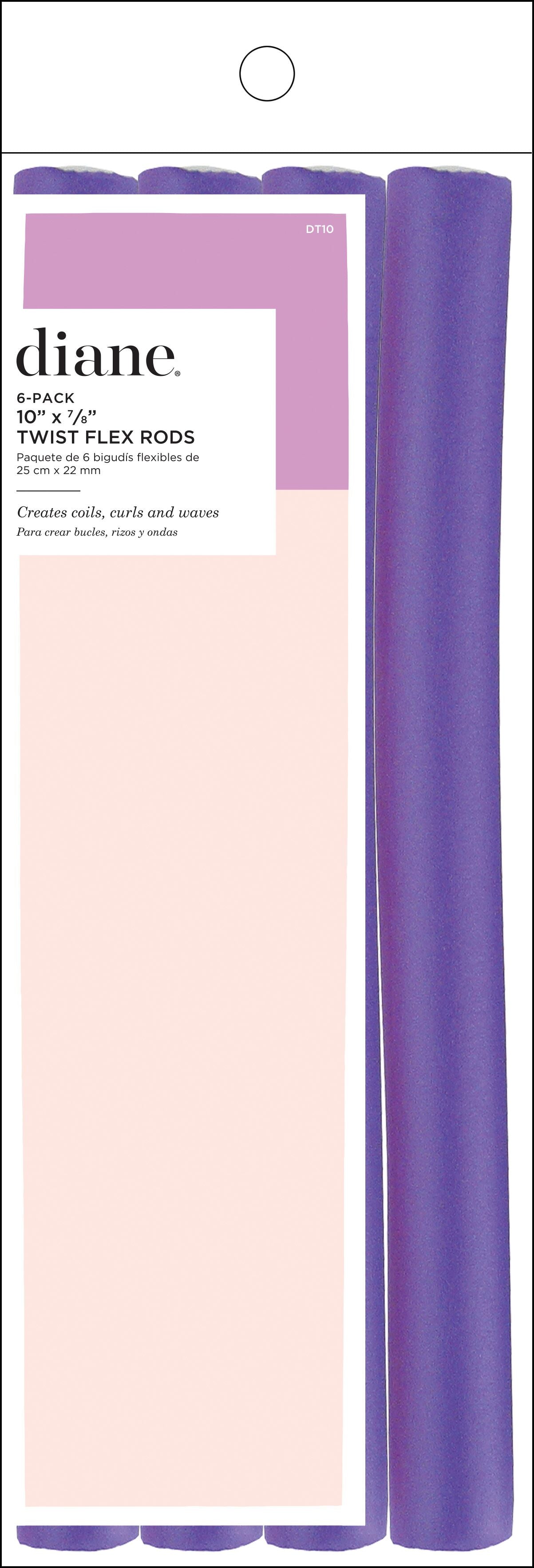 DIANE 6-Pack 10” Long Twist-Flex Rods 7/8” Wide DT10 – Rolos Flexibles para Rizos, Ondas y Peinados
