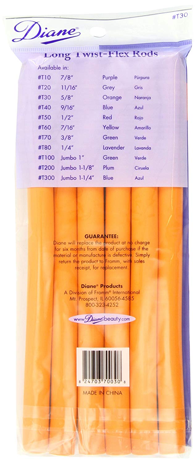 DIANE 6-Pack 10” Long Twist-Flex Rods 5/8” Wide DT30 – Rolos Flexibles para Rizos, Ondas y Peinados
