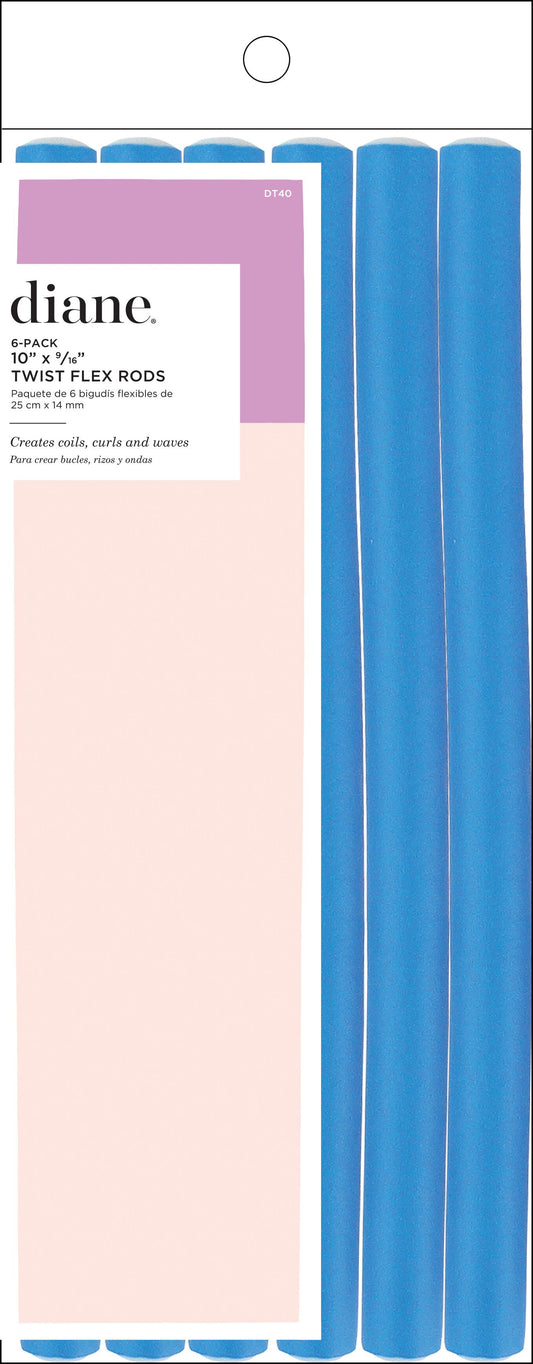 DIANE 6-Pack 10” Long Twist-Flex Rods 9/16” Wide DT40 – Rolos Flexibles para Rizos, Ondas y Peinados