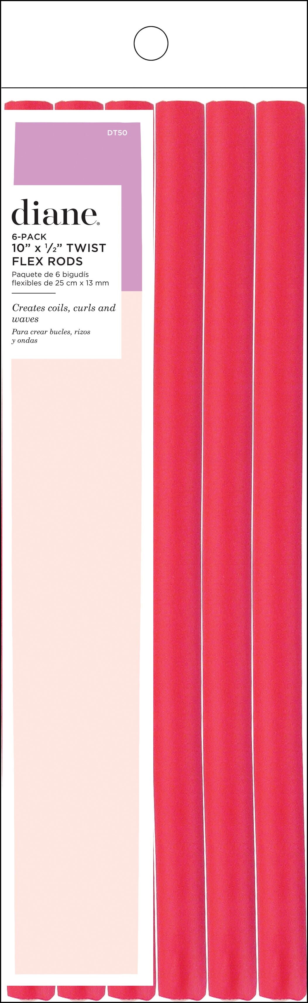 DIANE 6-Pack 10” Long Twist-Flex Rods 1/2” Wide DT50 – Rolos Flexibles para Rizos, Ondas y Peinados