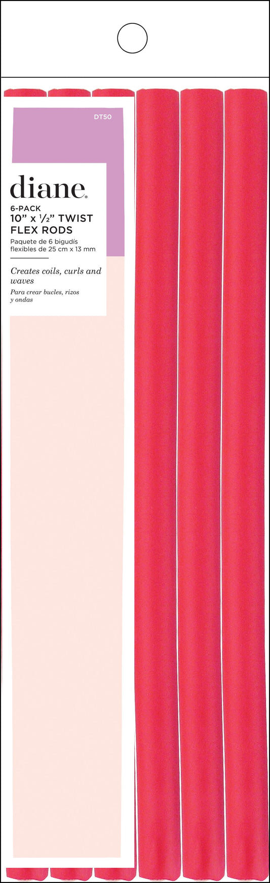 DIANE 6-Pack 10” Long Twist-Flex Rods 1/2” Wide DT50 – Rolos Flexibles para Rizos, Ondas y Peinados