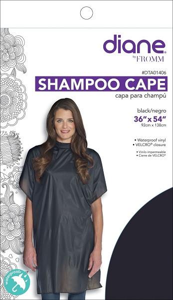 Diane Shampoo Cape 36” x 54” DTA01406 – Capa Negra Impermeable con Velcro