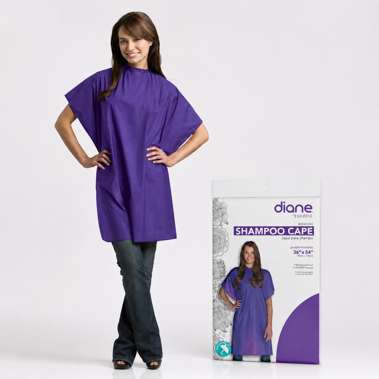 Diane by Fromm Shampoo Cape DTA01434 Morada 36" x 54" – Capa Impermeable para Shampoo