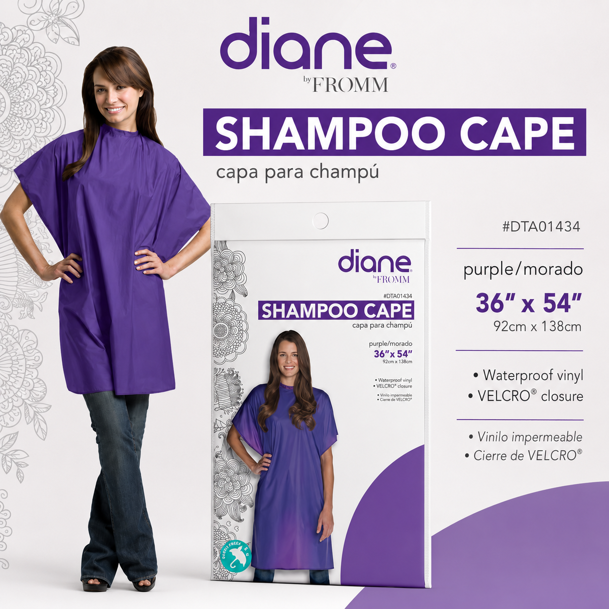 Diane by Fromm Shampoo Cape DTA01434 Morada 36" x 54" – Capa Impermeable para Shampoo