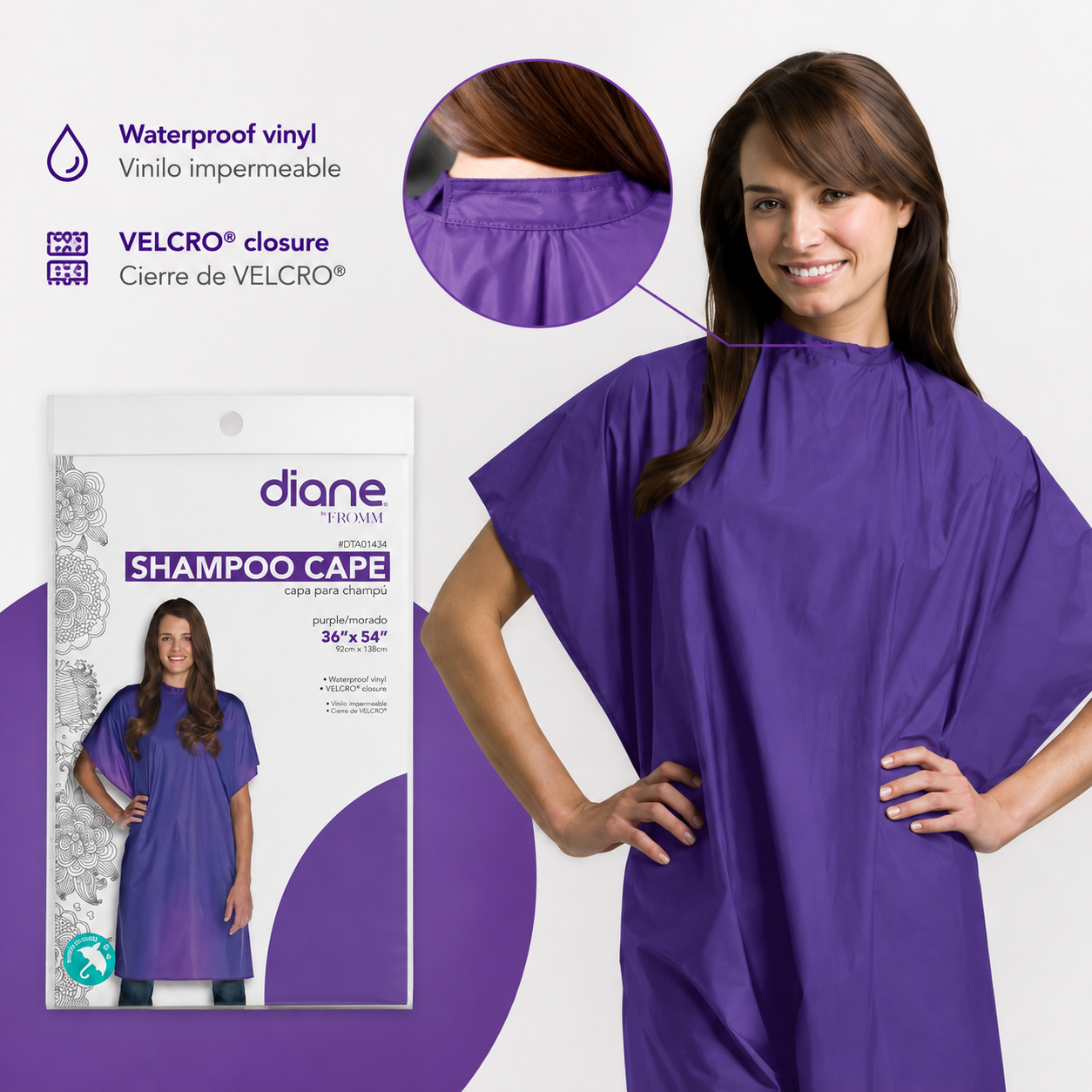 Diane by Fromm Shampoo Cape DTA01434 Morada 36" x 54" – Capa Impermeable para Shampoo