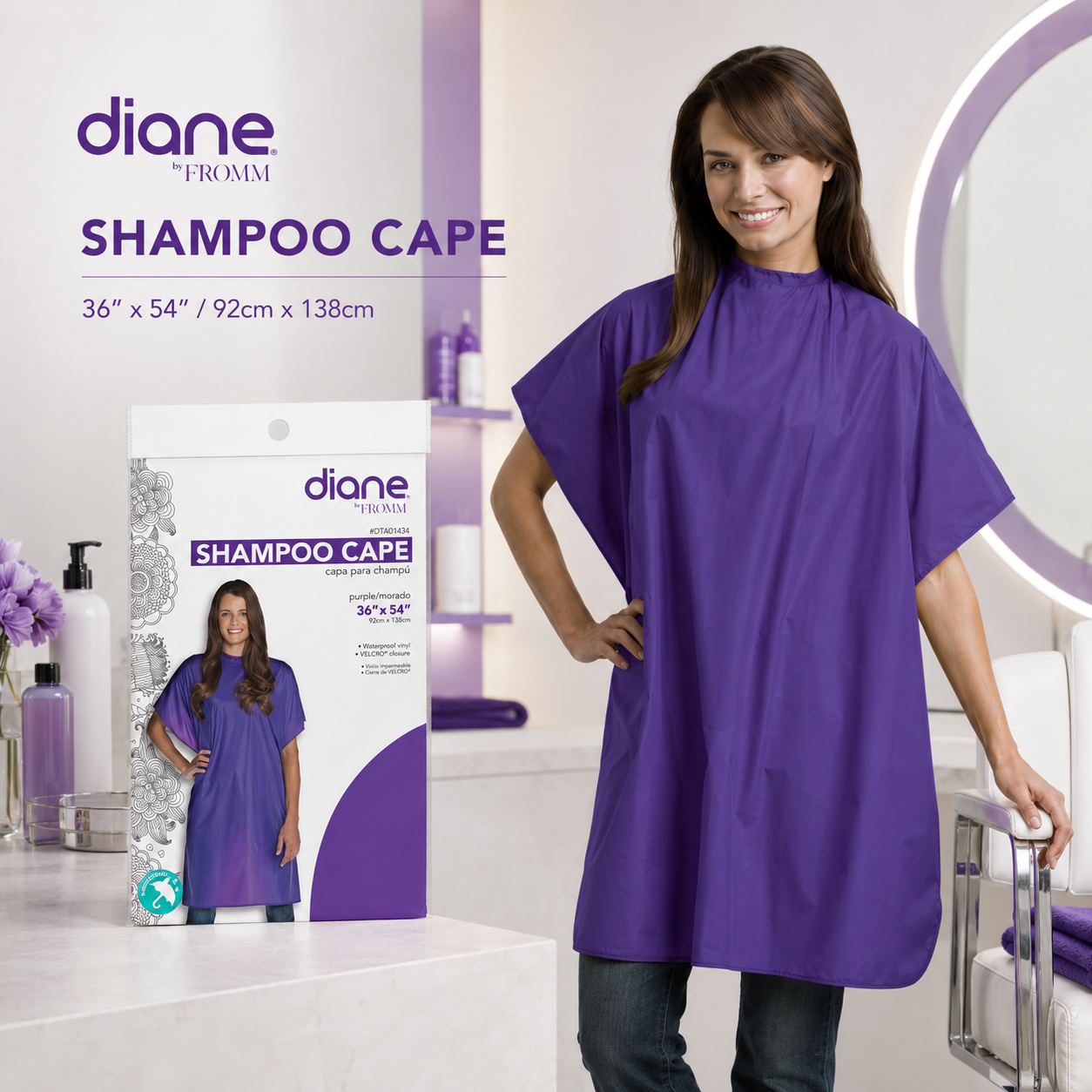 Diane by Fromm Shampoo Cape DTA01434 Morada 36" x 54" – Capa Impermeable para Shampoo