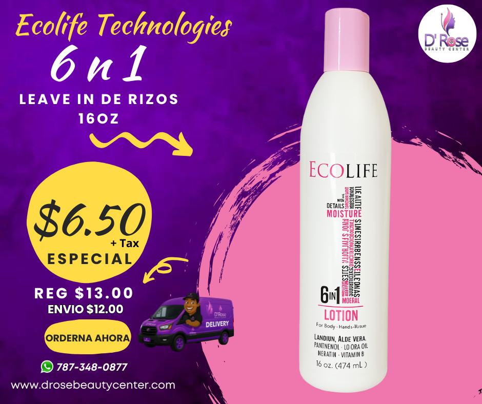 🧴 Ecolife Technologies – Leave-In 6 en 1 para Rizos (16 oz)