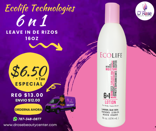 🧴 Ecolife Technologies – Leave-In 6 en 1 para Rizos (16 oz)