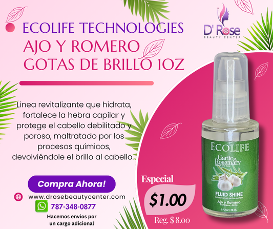 ECOLIFE TECHNOLOGIES AJO Y ROMERO GOTAS DE BRILLO 1OZ EARGB1