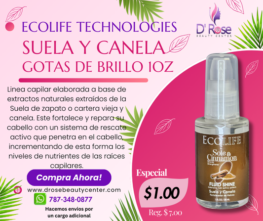 ECOLIFE TECHNOLOGIES SUELA Y CANELA GOTAS DE BRILLO 1OZ ESCGB1