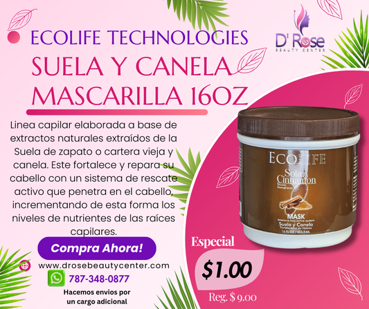 ECOLIFE TECHNOLOGIES SUELA Y CANELA MASCARILLA 16OZ ESCM16