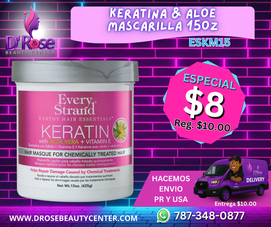 Every Strand Mascarilla Capilar Keratina con Aloe Vera + Vitamina E / 15oz (ESKM15)