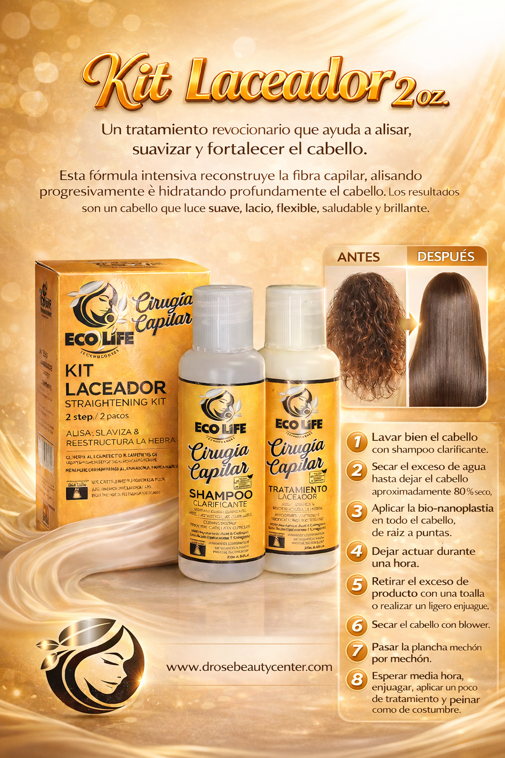 ECOLIFE TECHNOLOGIES Cirugía Capilar Kit Laceador 2 oz 2 Pasos