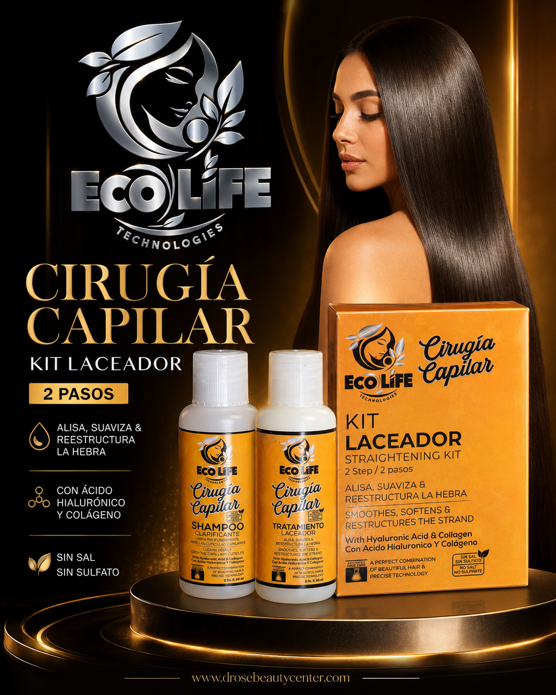 ECOLIFE TECHNOLOGIES Cirugía Capilar Kit Laceador 2 oz 2 Pasos