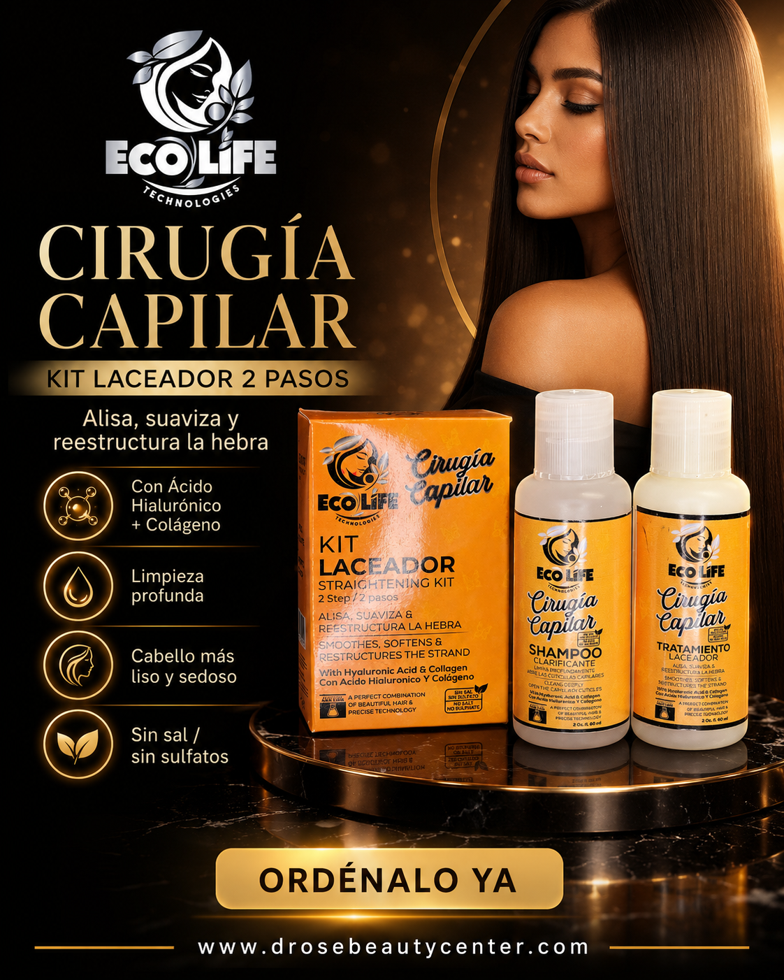 ECOLIFE TECHNOLOGIES Cirugía Capilar Kit Laceador 2 oz 2 Pasos