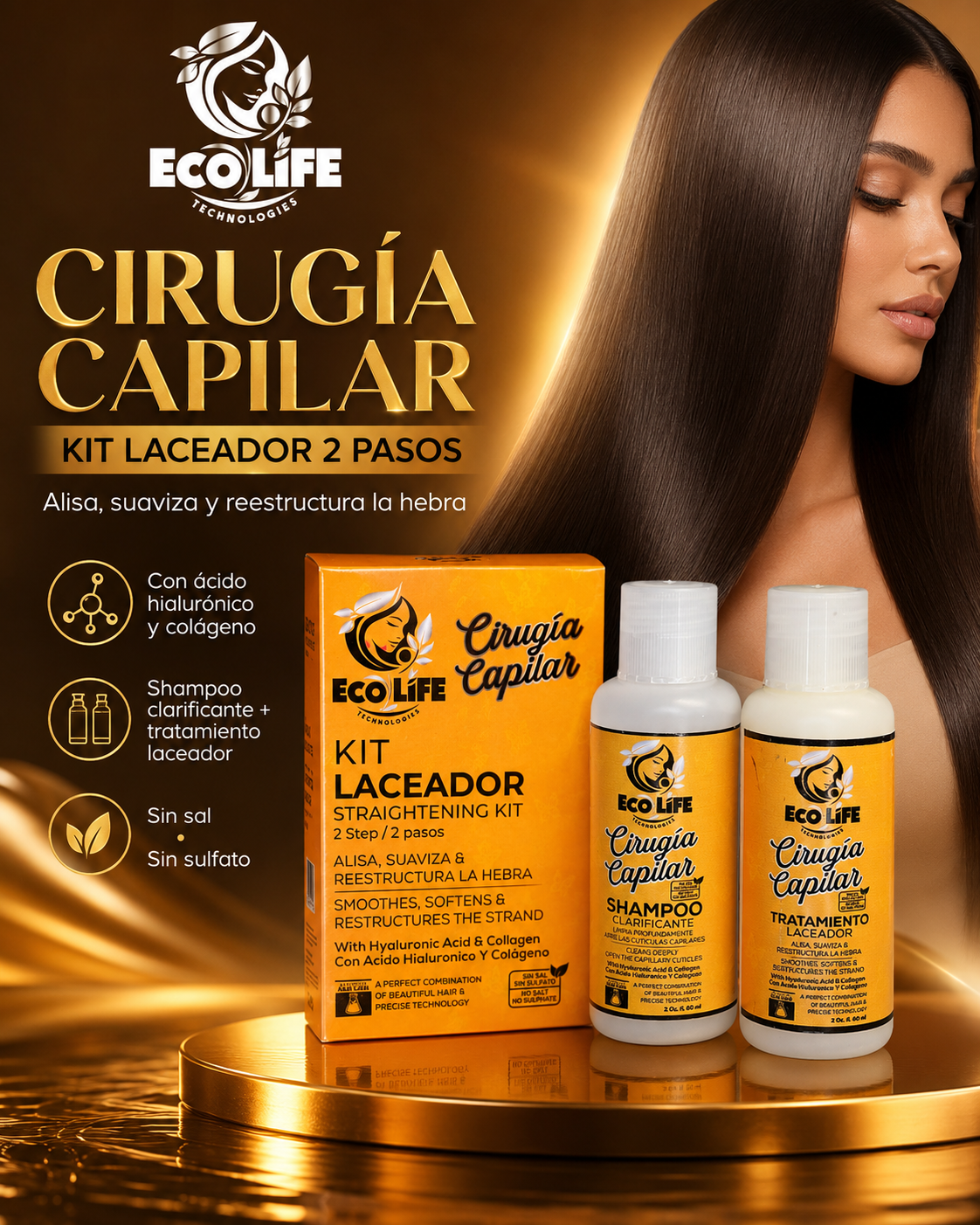 ECOLIFE TECHNOLOGIES Cirugía Capilar Kit Laceador 2 oz 2 Pasos