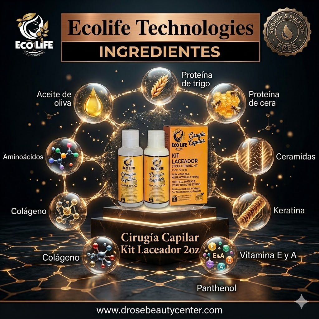 ECOLIFE TECHNOLOGIES Cirugía Capilar Kit Laceador 2 oz 2 Pasos