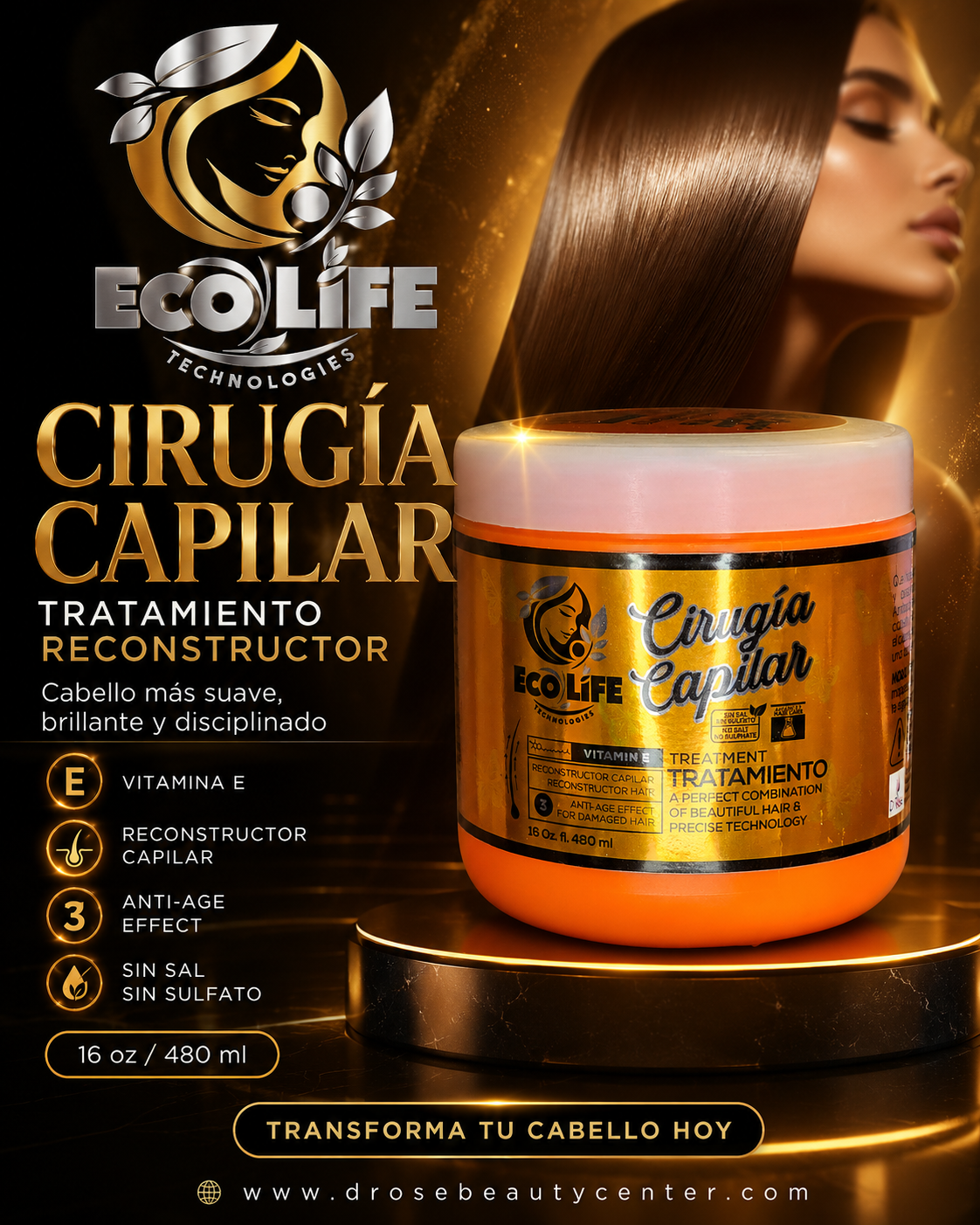 ECOLIFE TECHNOLOGIES Cirugía Capilar Mascarilla 16 oz