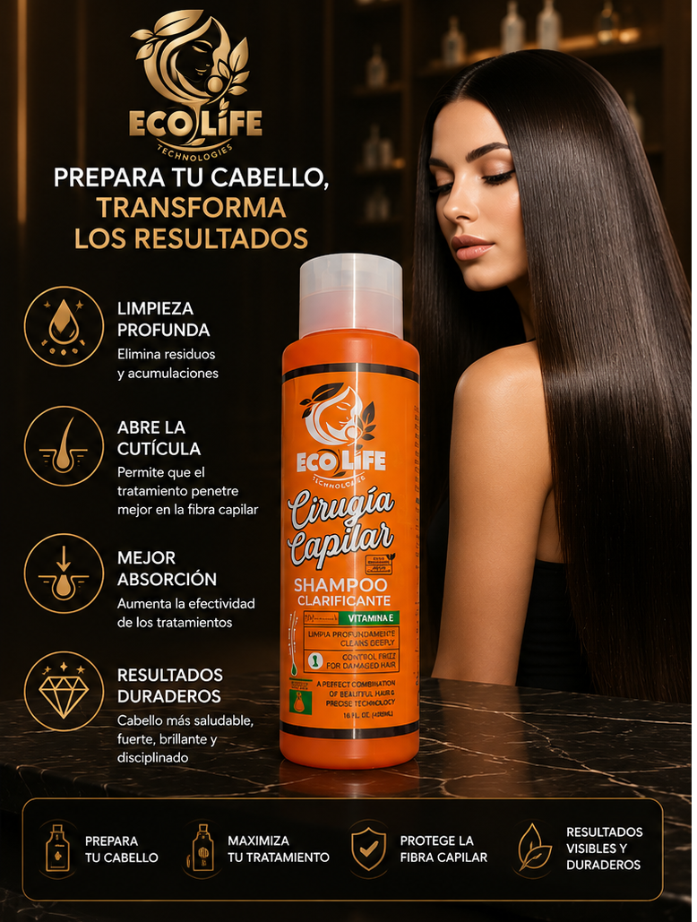 ECOLIFE TECHNOLOGIES Cirugía Capilar Shampoo Clarificante 16 oz