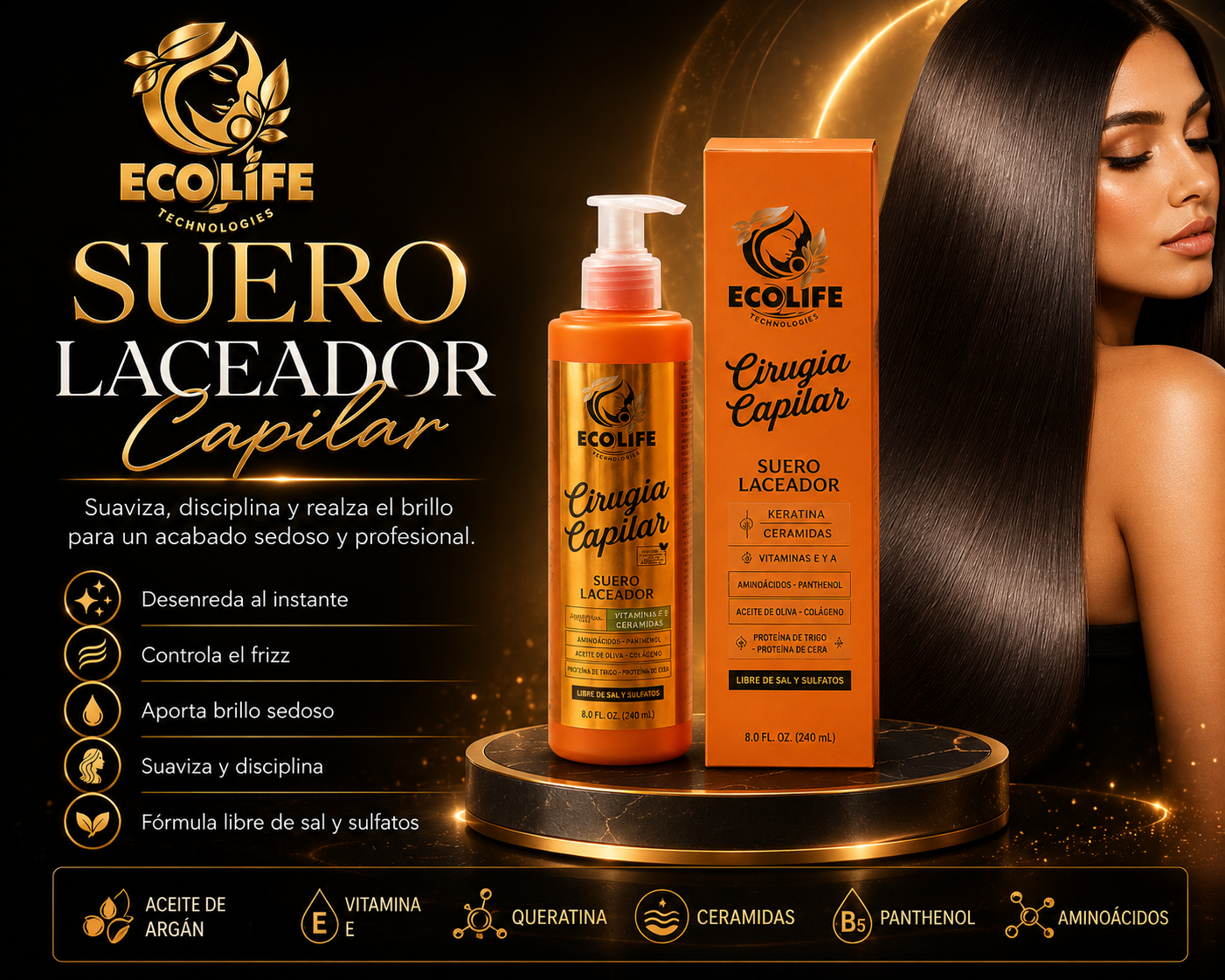 ECOLIFE TECHNOLOGIES Cirugía Capilar Suero Laceador 8 oz