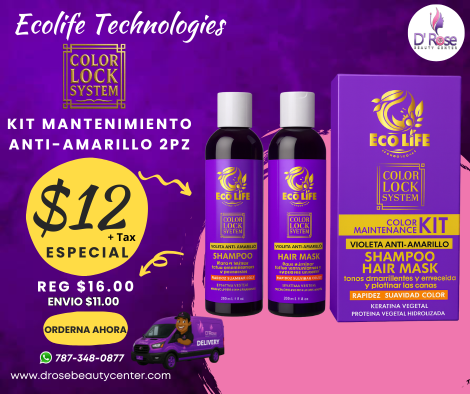 💜 ECOLIFE TECHNOLOGIES – COLOR LOCK SYSTEM KIT ANTI-AMARILLO 2PZ (8oz)