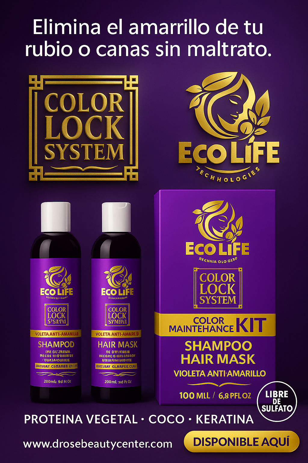 💜 ECOLIFE TECHNOLOGIES – COLOR LOCK SYSTEM SHAMPOO ANTI-AMARILLO 8oz