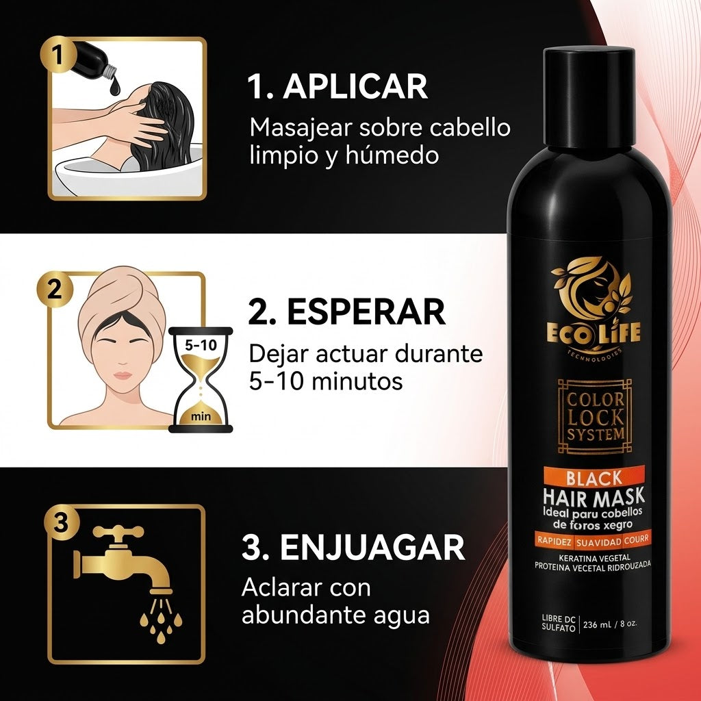ECOLIFE Color Lock System Black Hair Mask 8 oz