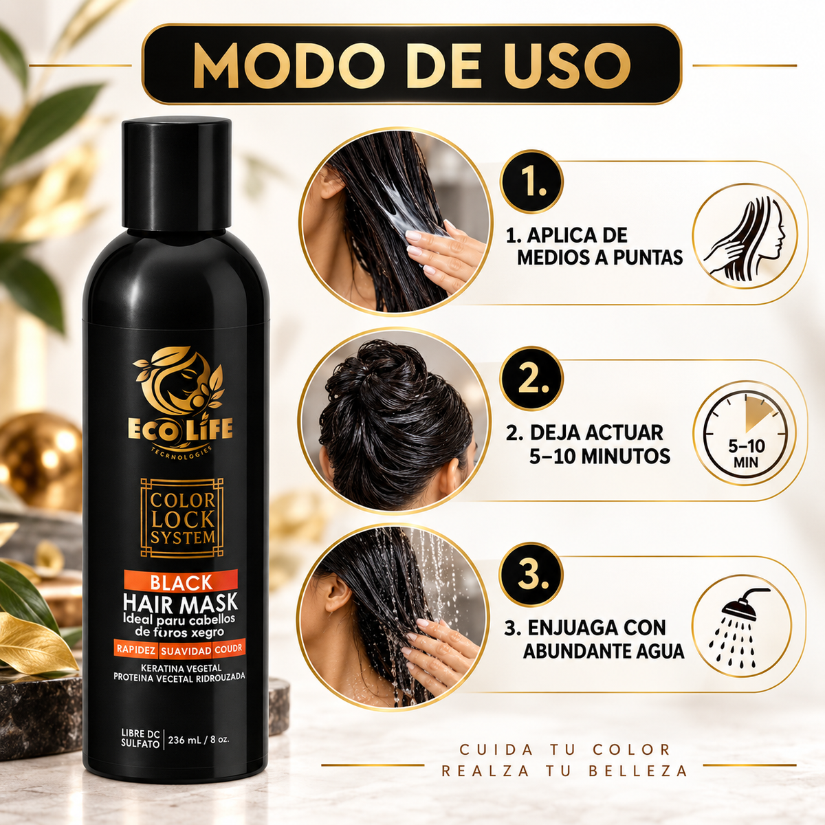 ECOLIFE Color Lock System Black Hair Mask 8 oz