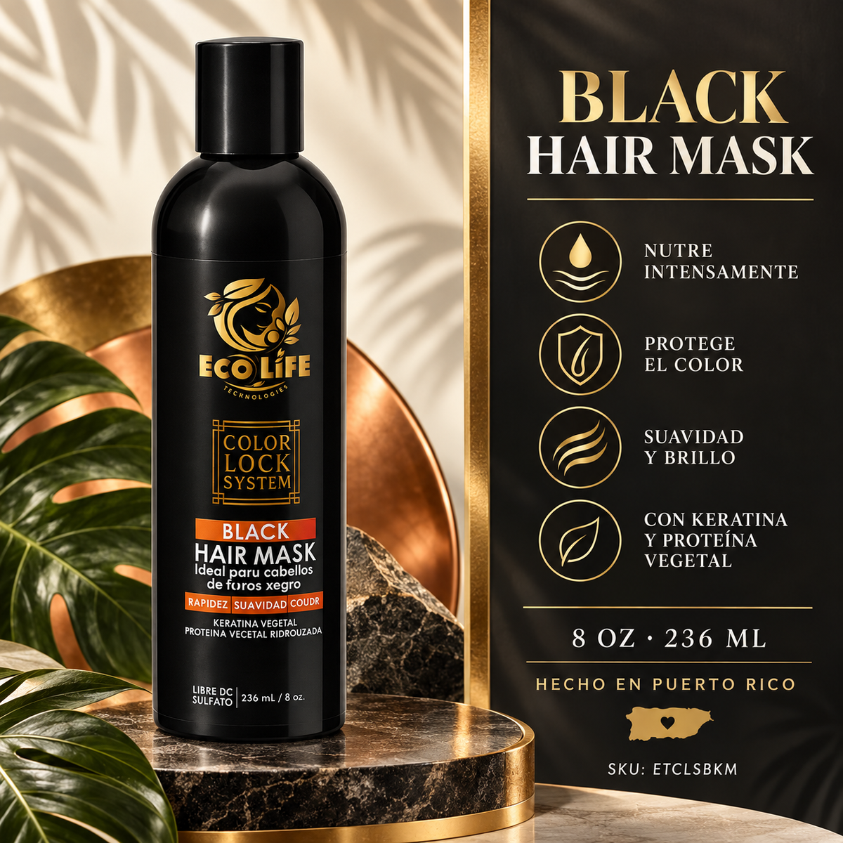 ECOLIFE Color Lock System Black Hair Mask 8 oz