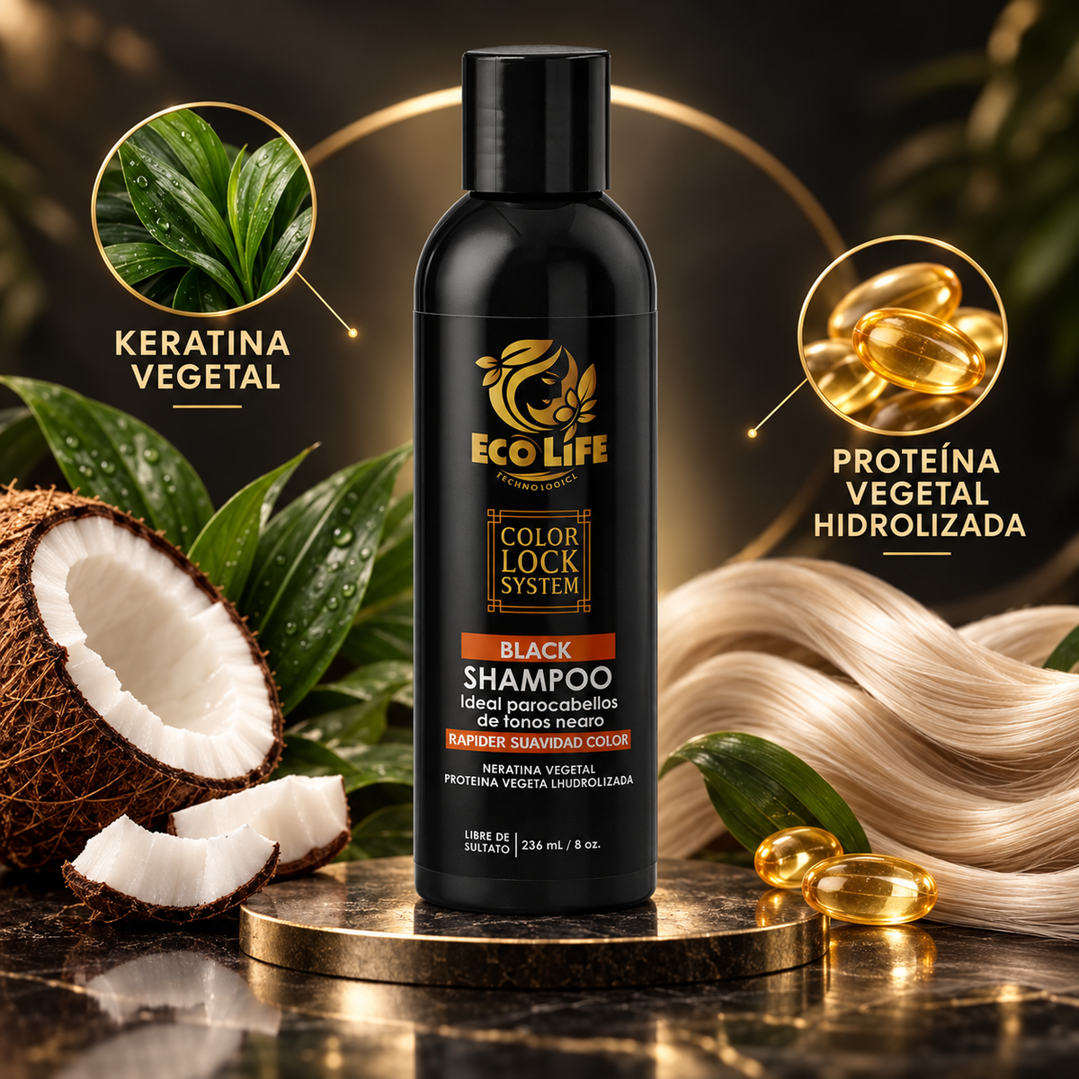 ECOLIFE Color Lock System Black Shampoo 8 oz
