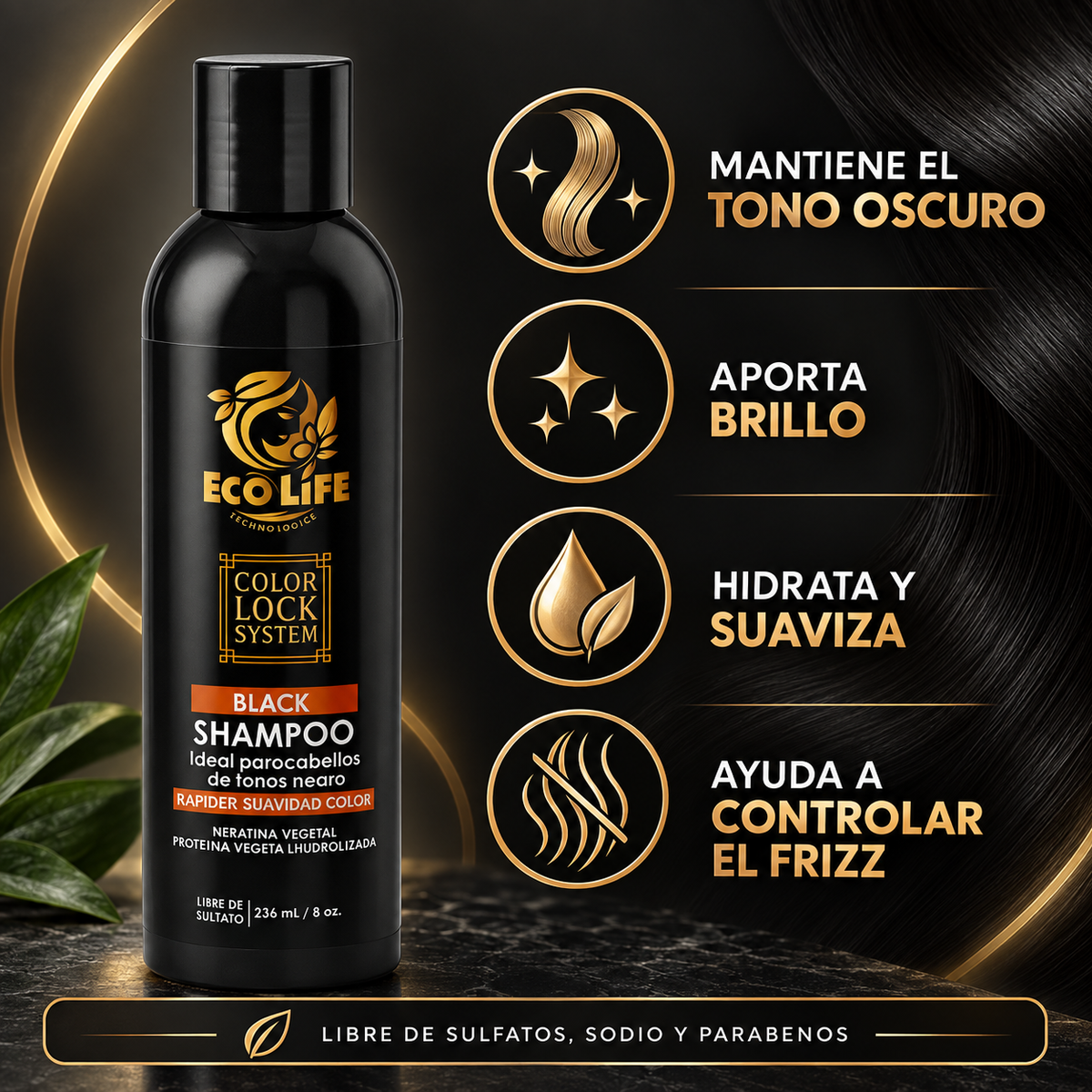 ECOLIFE Color Lock System Black Shampoo 8 oz