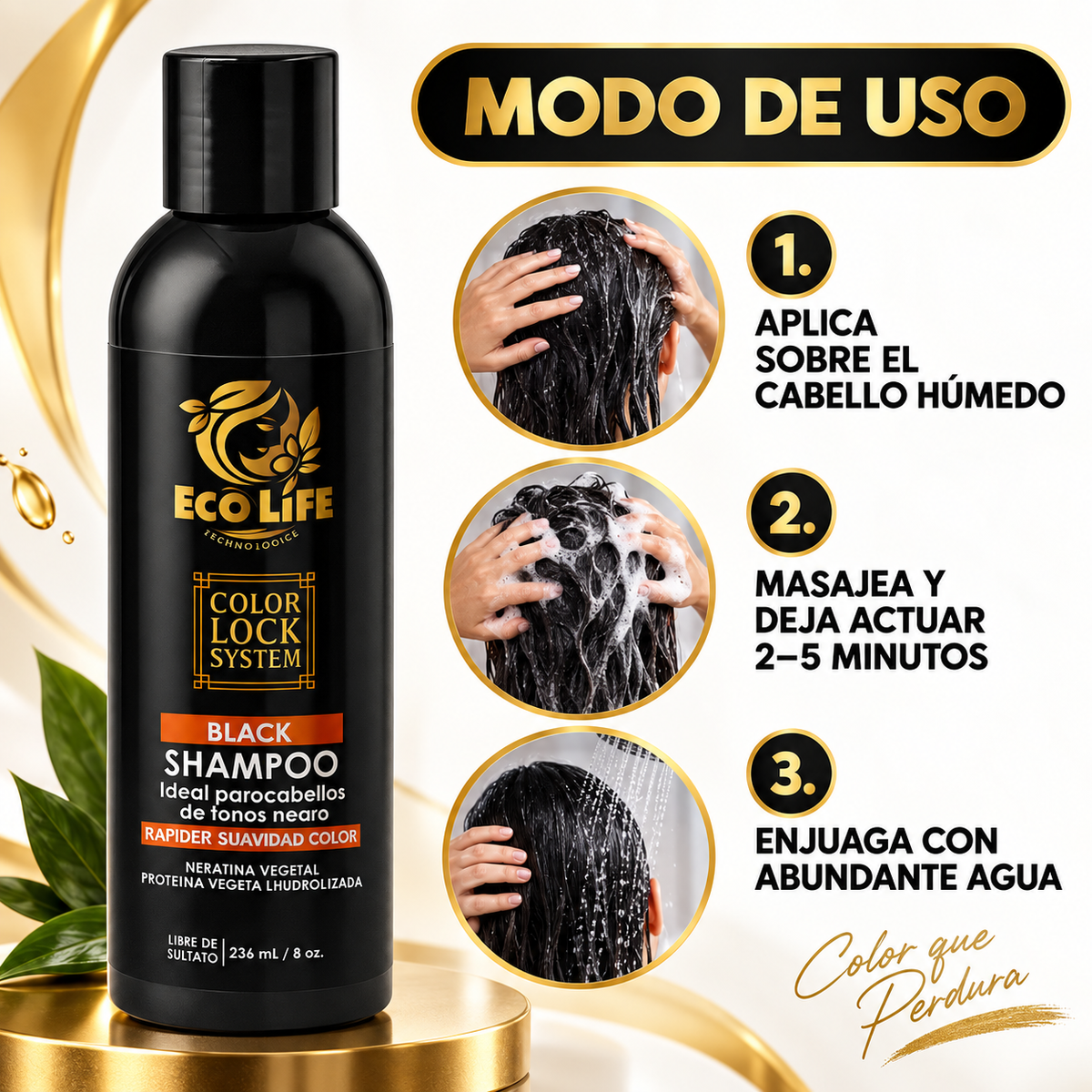 ECOLIFE Color Lock System Black Shampoo 8 oz