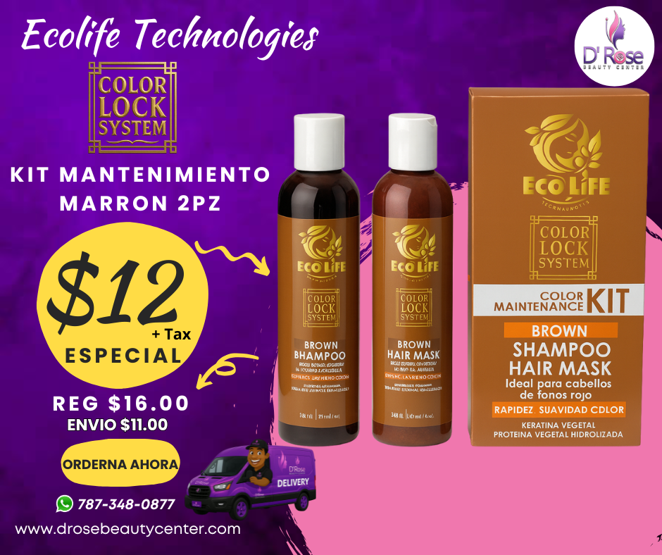 🤎 ECOLIFE TECHNOLOGIES – COLOR LOCK SYSTEM KIT BROWN 2PZ (8oz)