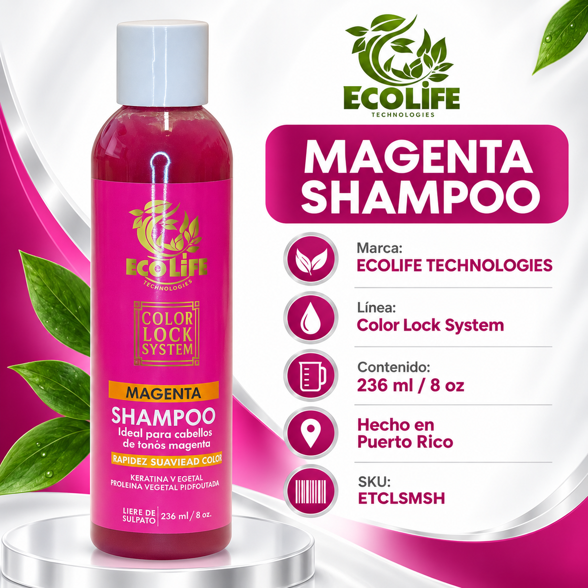 ECOLIFE TECHNOLOGIES – COLOR LOCK SYSTEM MAGENTA SHAMPOO 8oz
