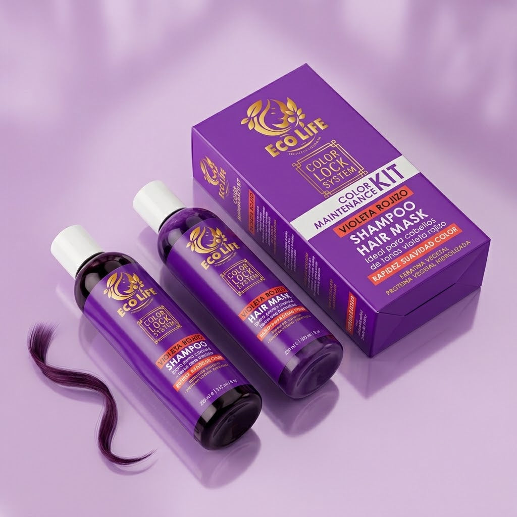 Ecolife Color Lock System Kit Violeta Rojizo Shampoo y Mascarilla – 2 Piezas