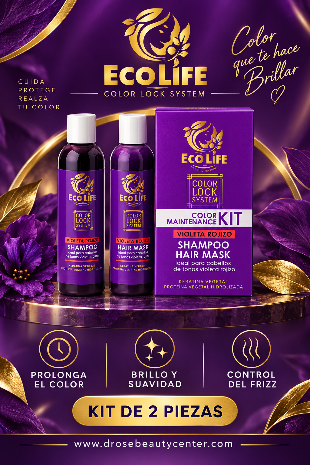 Ecolife Color Lock System Kit Violeta Rojizo Shampoo y Mascarilla – 2 Piezas