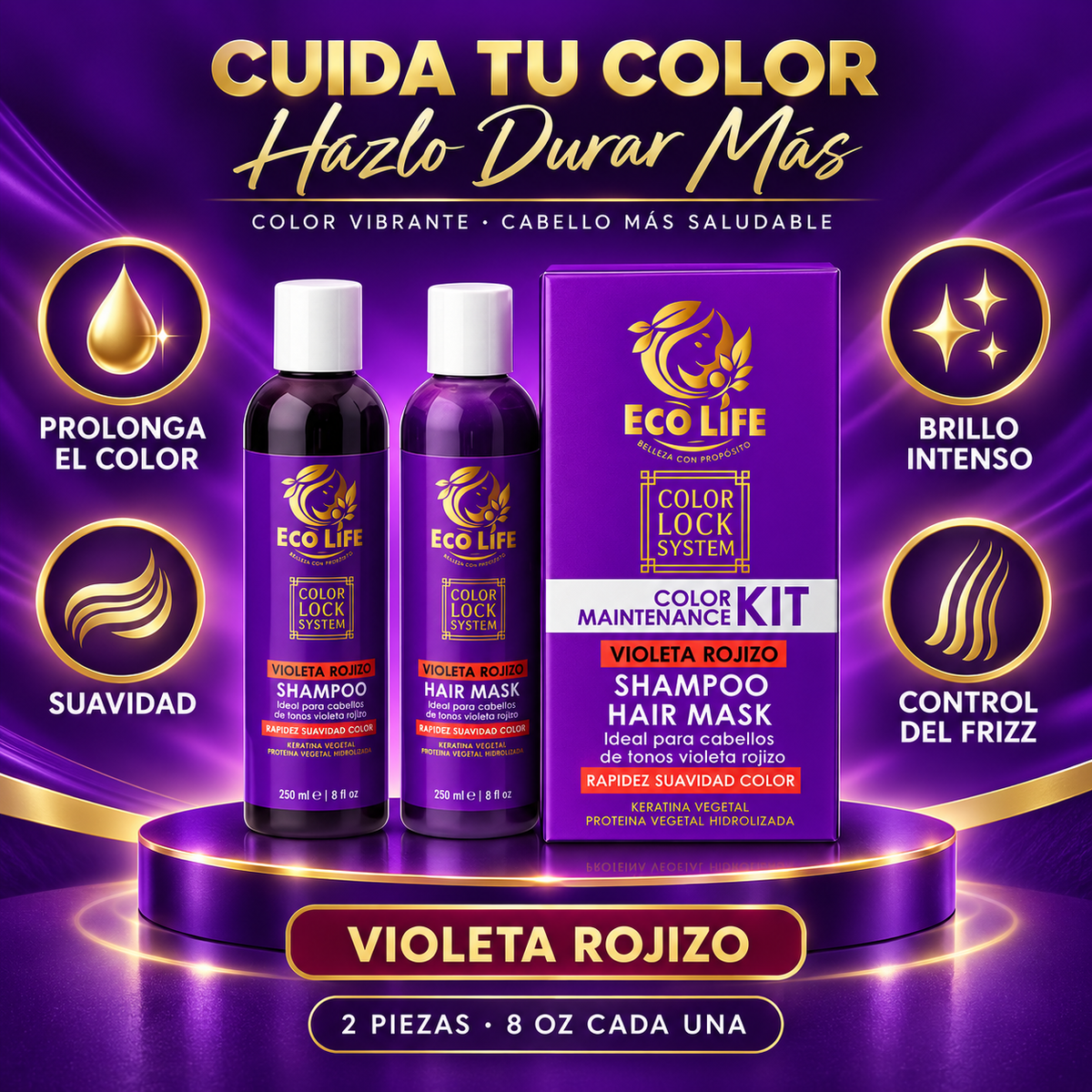 Ecolife Color Lock System Kit Violeta Rojizo Shampoo y Mascarilla – 2 Piezas