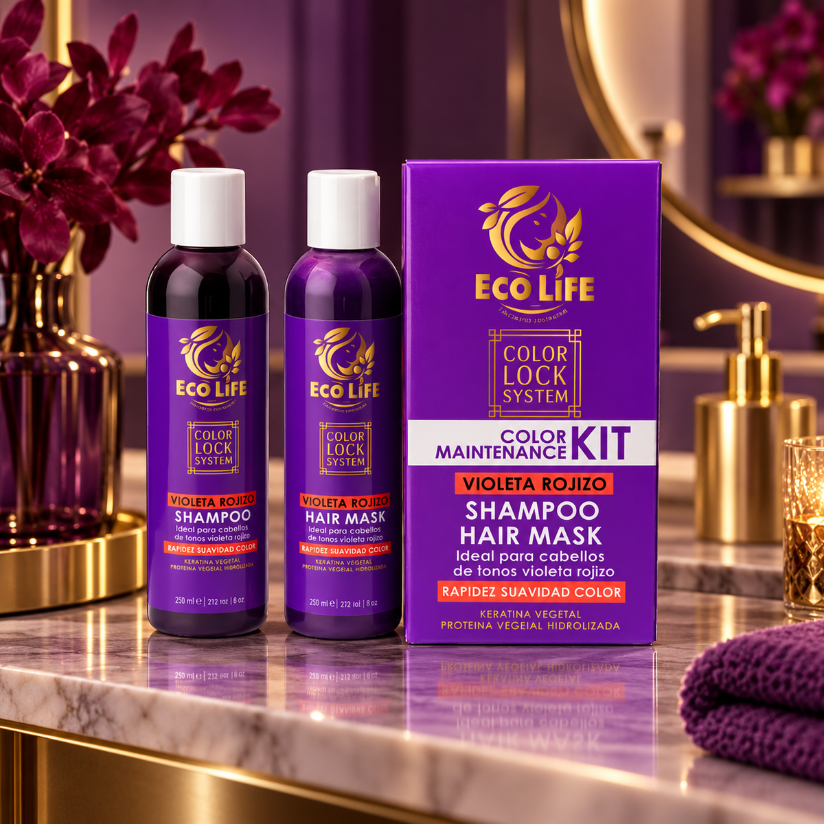Ecolife Color Lock System Kit Violeta Rojizo Shampoo y Mascarilla – 2 Piezas