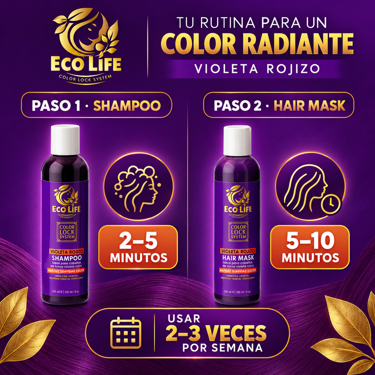 Ecolife Color Lock System Kit Violeta Rojizo Shampoo y Mascarilla – 2 Piezas