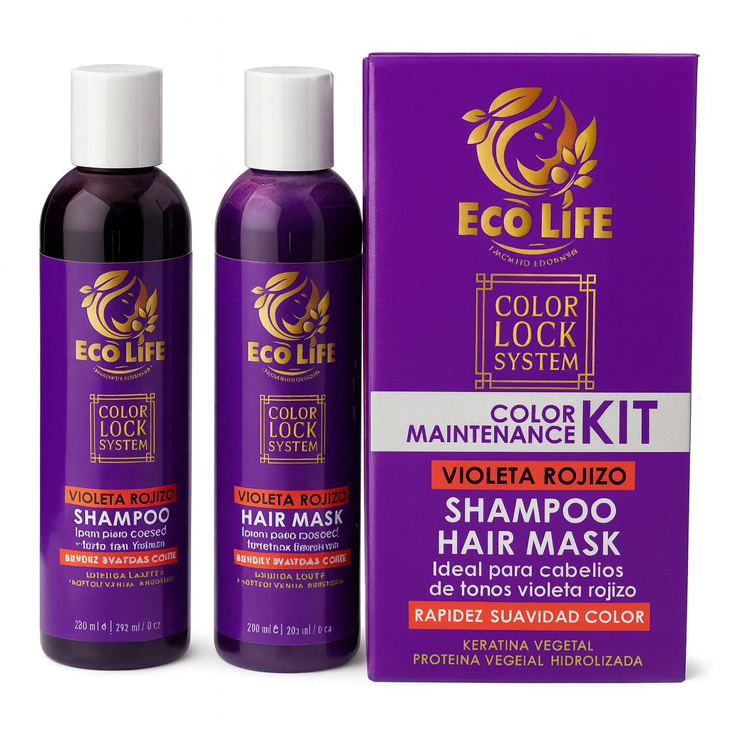 ✨ ECOLIFE TECHNOLOGIES – COLOR LOCK SYSTEM KIT MANTENIMIENTO DE COLOR ROJO / VIOLETA ROJIZO – 2 PIEZAS (8oz)