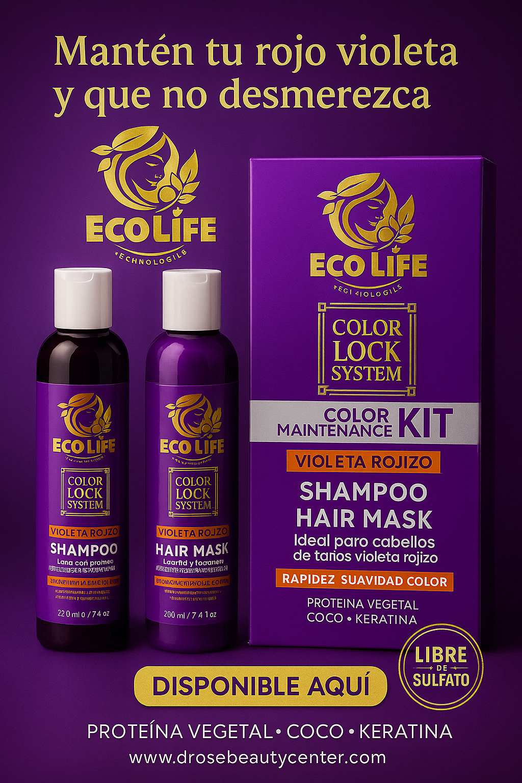 ECOLIFE TECHNOLOGIES – COLOR LOCK SYSTEM HAIR MASK VIOLETA ROJIZO 8oz