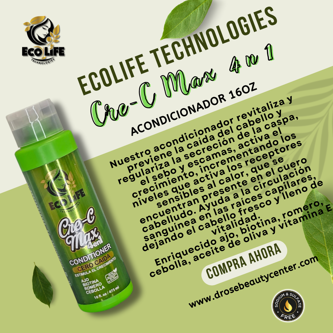 🌿 ECOLIFE TECHNOLOGIES Cre-C Max 4 en 1 – Kit Mantenimiento Capilar 5 Piezas