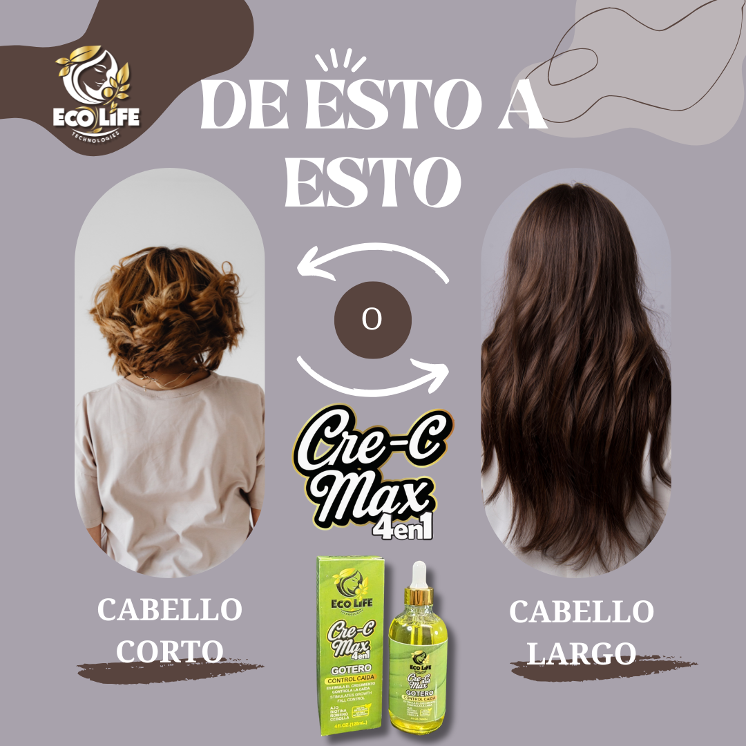 💚 Ecolife Technologies Cre-C Max 4 en 1 Gotero Anticaída 4 oz (ETCM4N1GA) – Estimula el Crecimiento y Fortalece el Cabello