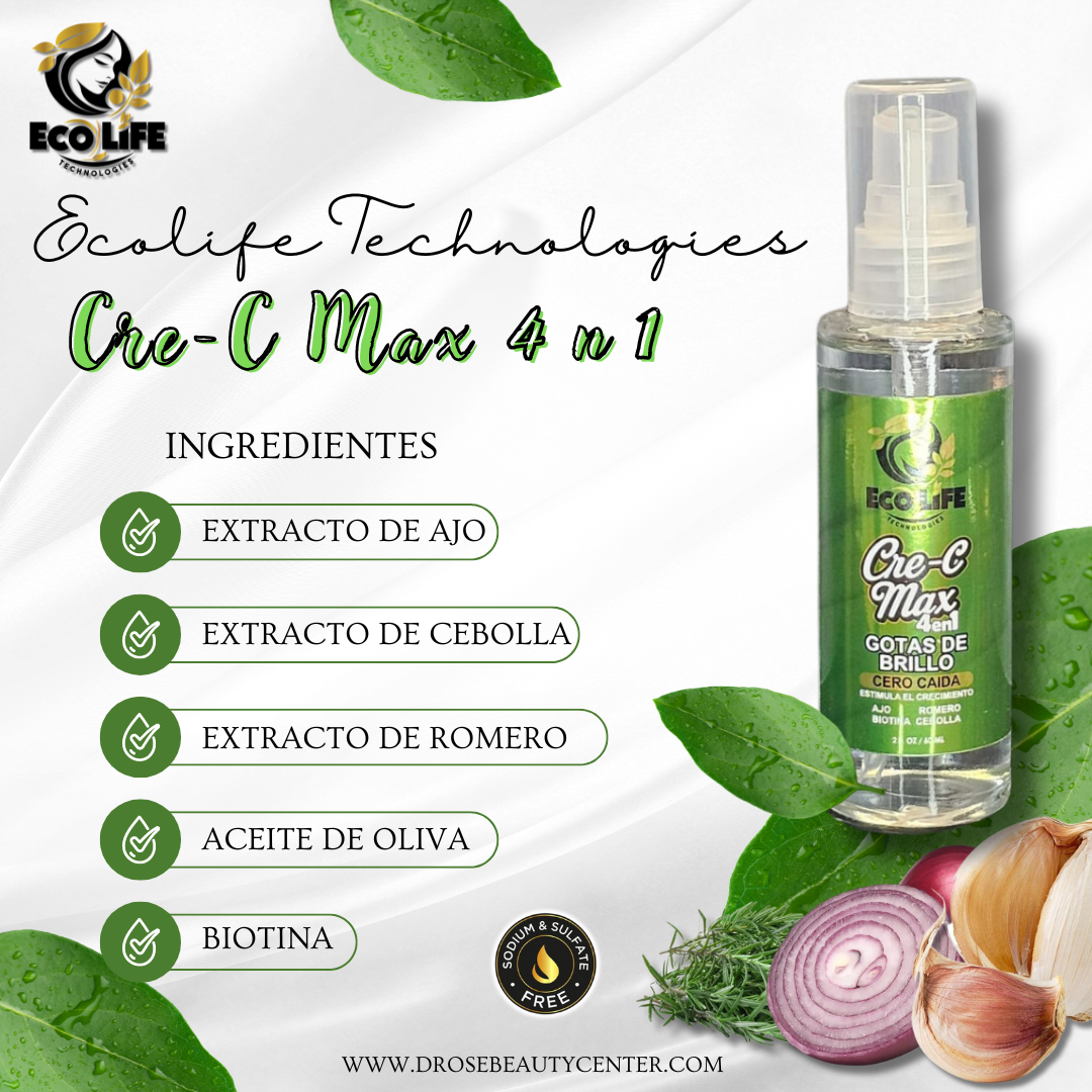 Ecolife Technologies - Crece Max 4 en 1 Gotas de Brillo (2oz) | Tratamiento Anticaída y Sellador de Puntas