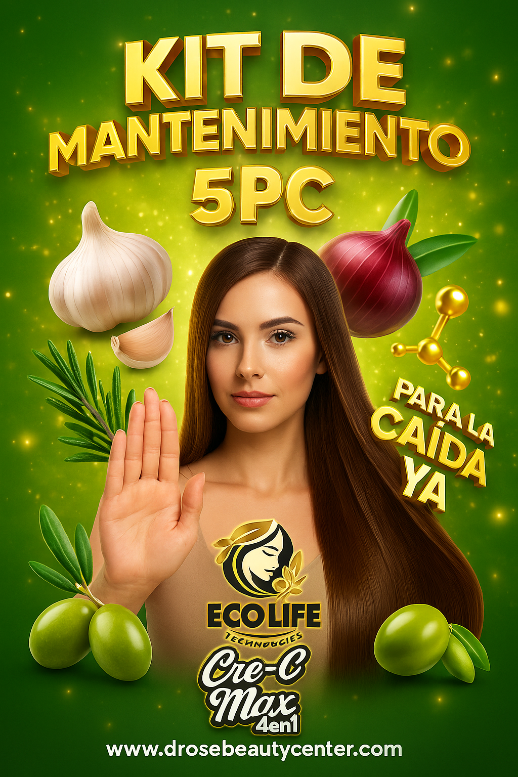 🌿 ECOLIFE TECHNOLOGIES Cre-C Max 4 en 1 – Kit Mantenimiento Capilar 5 Piezas