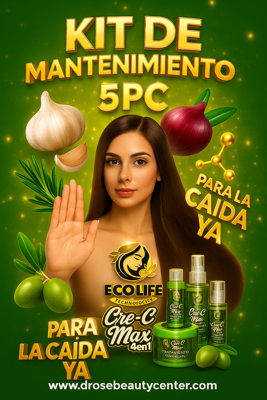 🌿 ECOLIFE TECHNOLOGIES Cre-C Max 4 en 1 – Kit Mantenimiento Capilar 5 Piezas